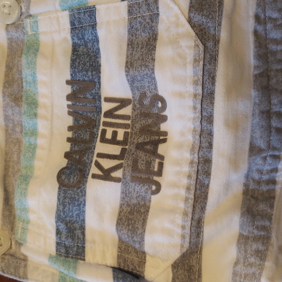 Calvin Klein Jeans 2-Piece T-Shirt and Stripe Canvas Shortalls Set - Picture 4 of 6